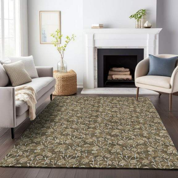 Addison Rugs Mayfield Washable Transitional Floral Brown Rectangle Rug, 10' x 14'