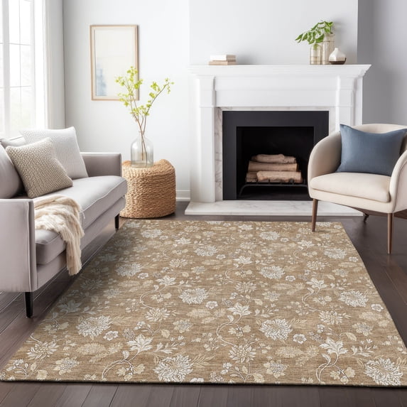 Addison Rugs Mayfield Washable Transitional Floral Copper Rectangle Rug, 9' x 12'