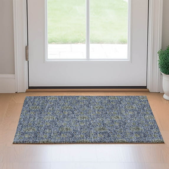 Addison Rugs Mayfield Washable Transitional Floral Denim Rectangle Rug, 1'8" x 2'6"
