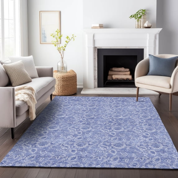 Addison Rugs Mayfield Washable Transitional Floral Denim Rectangle Rug, 10' x 14'