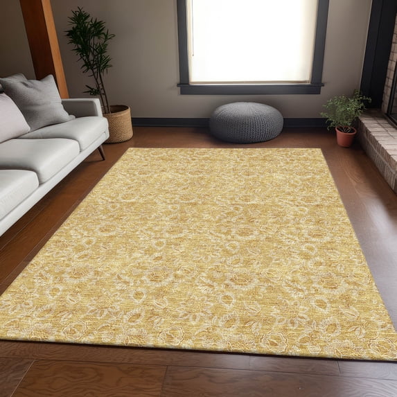 Addison Rugs Mayfield Washable Transitional Floral Gold Rectangle Rug, 10' x 14'