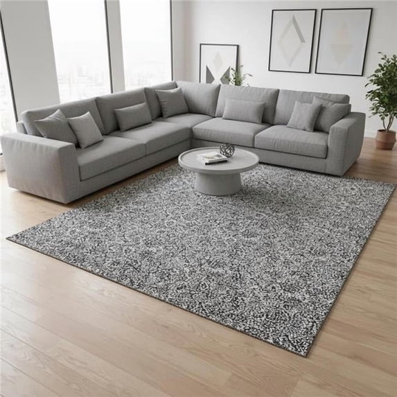 HomeRoots 655066 10 x 14 ft. Gray & Silver Floral Transitional Washable Machine Made Rectangle Area Rug with UV Protection