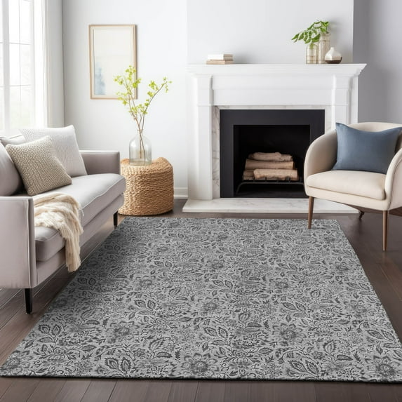 Addison Rugs Mayfield Washable Transitional Floral Gray Rectangle Rug, 9' x 12'