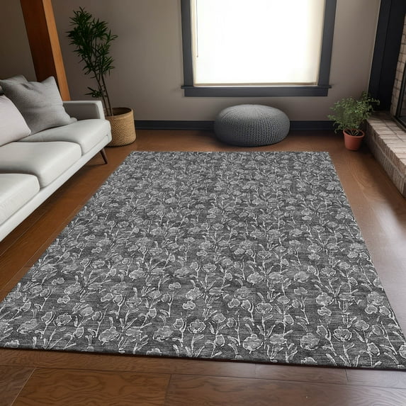 Addison Rugs Mayfield Washable Transitional Floral Gray Rectangle Rug, 9' x 12'