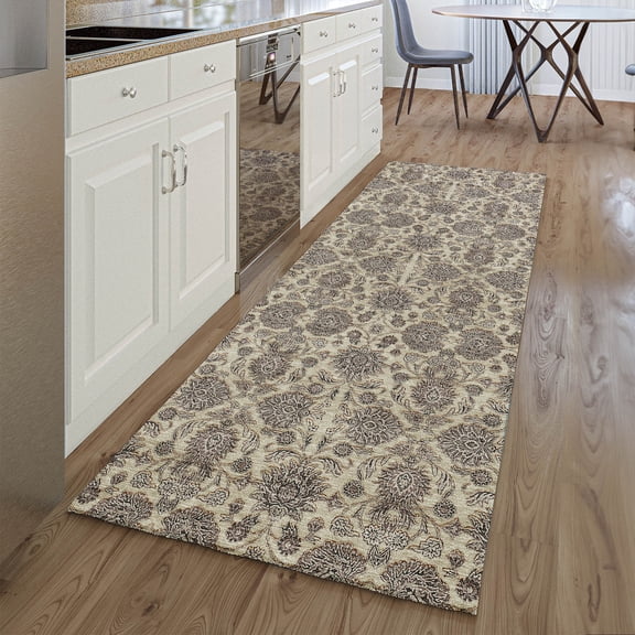 Addison Rugs Mayfield Washable Transitional Floral Ivory Runner Rug, 2'3" x 7'6"