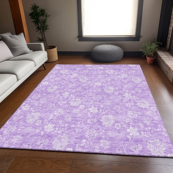 Addison Rugs Mayfield Washable Transitional Floral Lilac Rectangle Rug, 10' x 14'