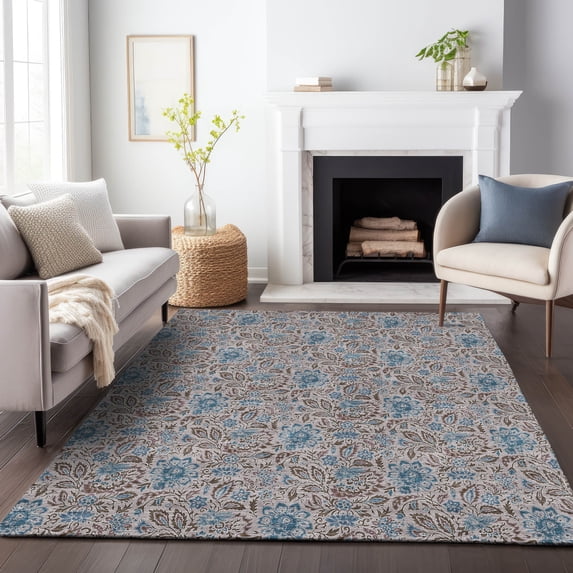 Addison Rugs Mayfield Washable Transitional Floral Mocha Rectangle Rug, 9' x 12'