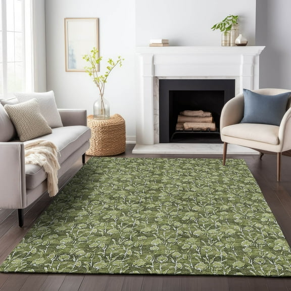 Addison Rugs Mayfield Washable Transitional Floral Olive Rectangle Rug, 10' x 14'
