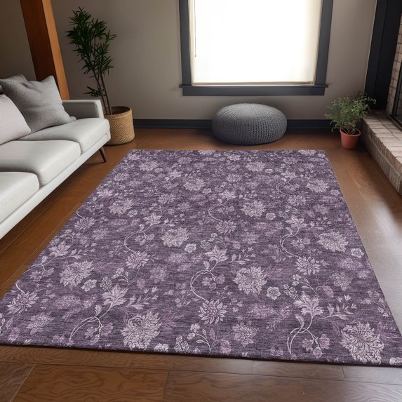 Addison Rugs Mayfield Washable Transitional Floral Plum Rectangle Rug, 10' x 14'