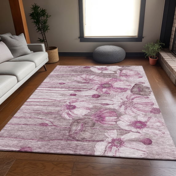 Addison Rugs Mayfield Washable Transitional Floral Plum Rectangle Rug, 9' x 12'