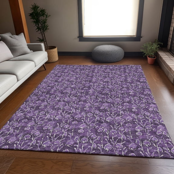 Addison Rugs Mayfield Washable Transitional Floral Purple Rectangle Rug, 10' x 14'