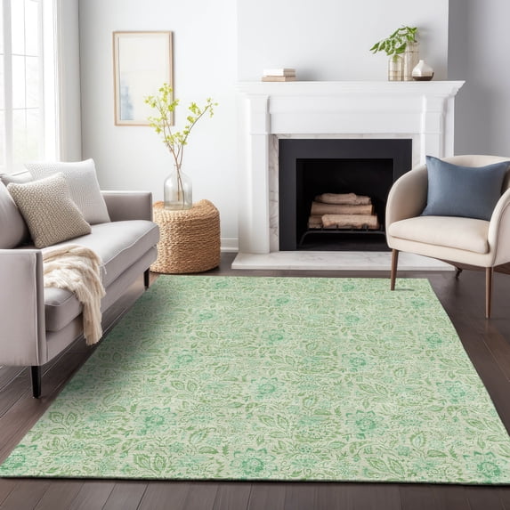 Addison Rugs Mayfield Washable Transitional Floral Sage Rectangle Rug, 9' x 12'