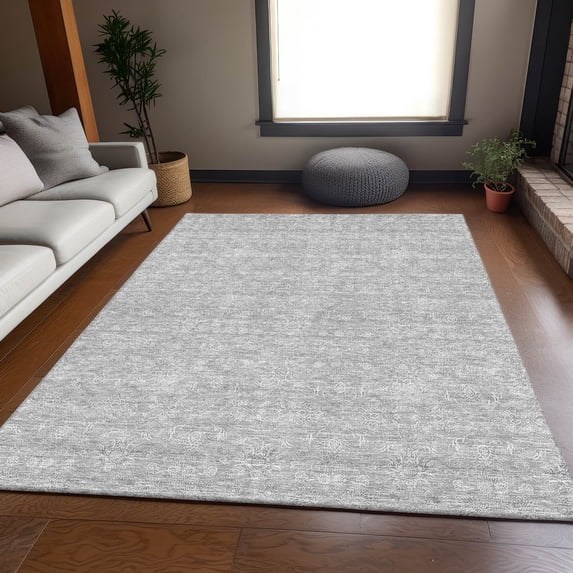 Addison Rugs Mayfield Washable Transitional Floral Silver Rectangle Rug, 3' x 5'