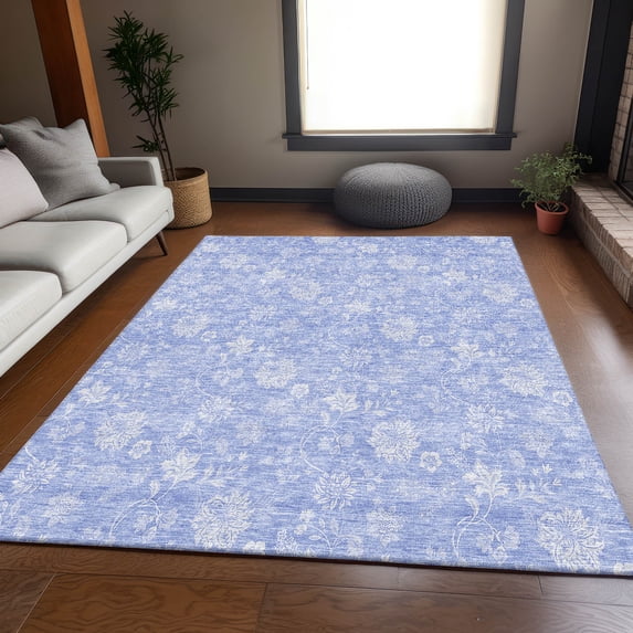 Addison Rugs Mayfield Washable Transitional Floral Sky Rectangle Rug, 9' x 12'