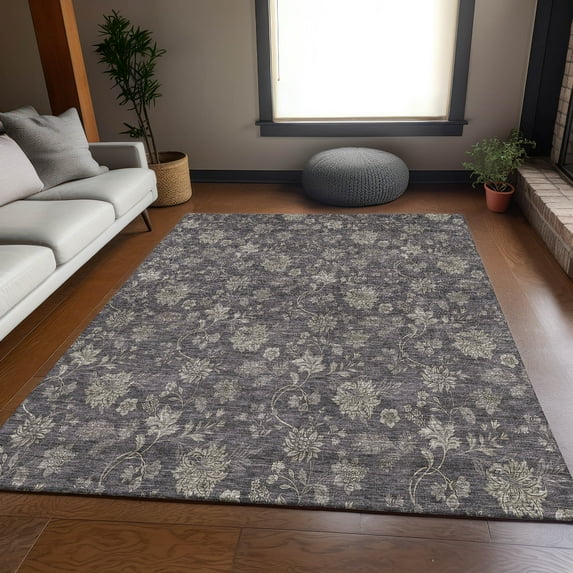 Addison Rugs Mayfield Washable Transitional Floral Taupe Rectangle Rug, 10' x 14'