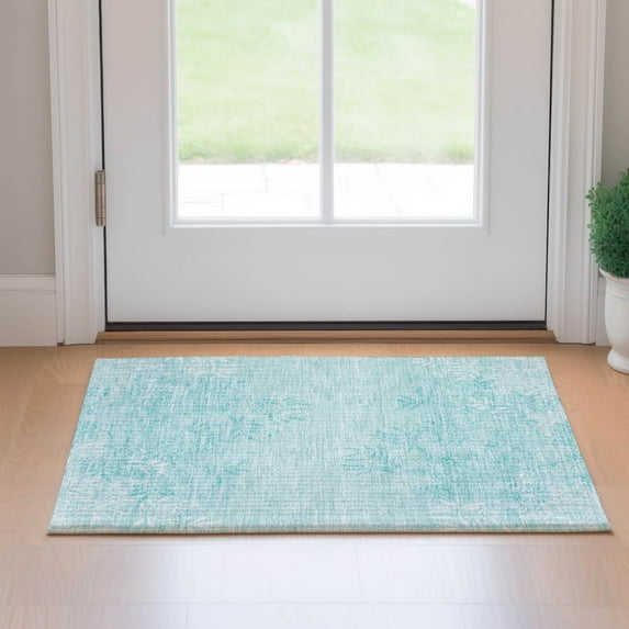 Addison Rugs Mayfield Washable Transitional Floral Teal Rectangle Rug, 1'8" x 2'6"