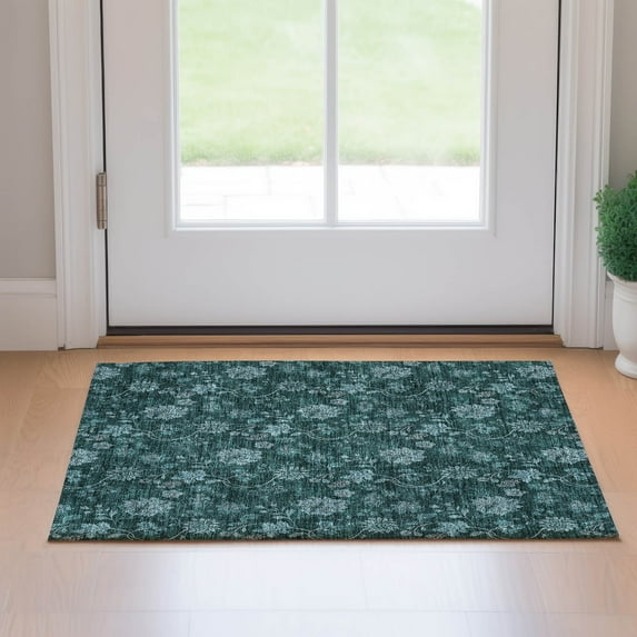 Addison Rugs Mayfield Washable Transitional Floral Teal Rectangle Rug, 1'8" x 2'6"