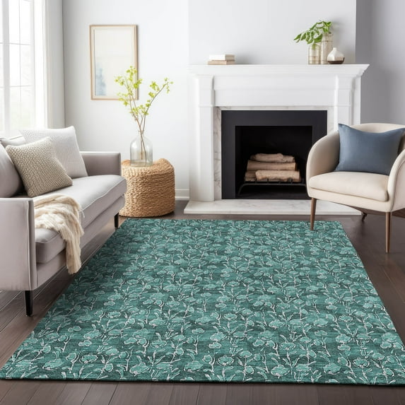 Addison Rugs Mayfield Washable Transitional Floral Teal Rectangle Rug, 8' x 10'
