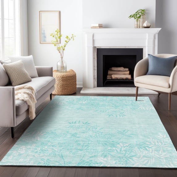 Addison Rugs Mayfield Washable Transitional Floral Teal Rectangle Rug, 9' x 12'