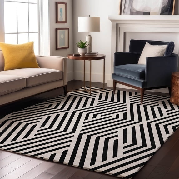 Addison Rugs Mayfield Washable Transitional Geometric Black Rectangle Rug, 9' x 12'