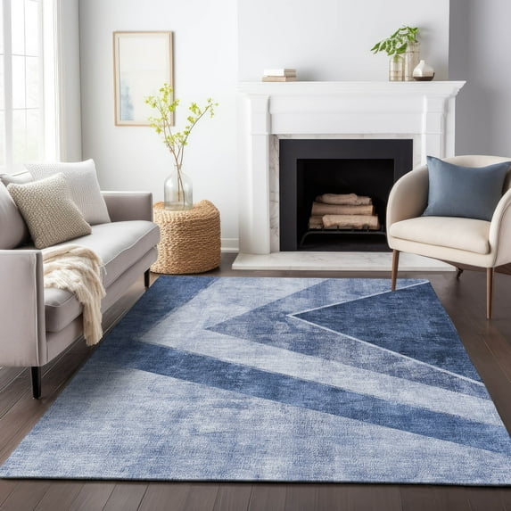 Addison Rugs Mayfield Washable Transitional Geometric Blue Rectangle Rug, 10' x 14'