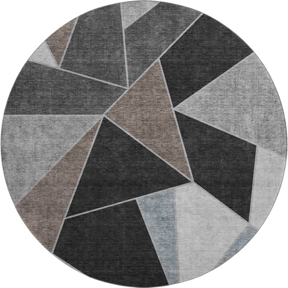 Addison Rugs Mayfield Washable Transitional Geometric Chocolate Round Rug, 8' x 8'