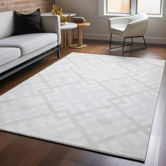 Addison Rugs Mayfield Washable Transitional Geometric Ivory Rectangle Rug, 5' x 7'6"