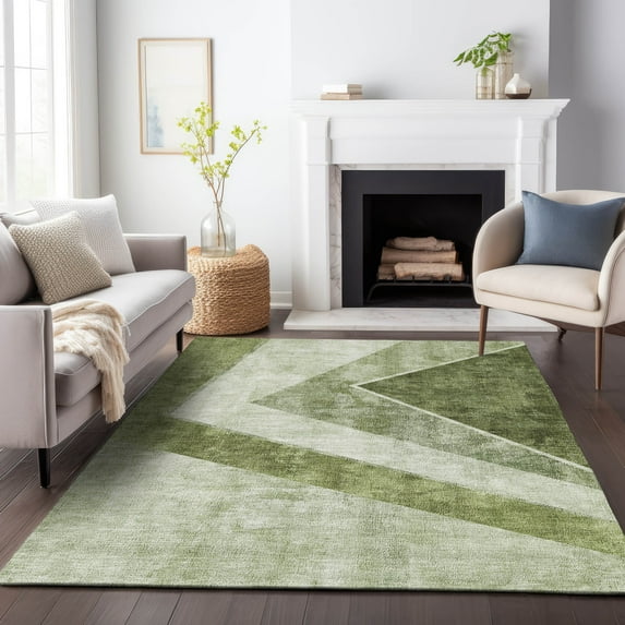 Addison Rugs Mayfield Washable Transitional Geometric Olive Rectangle Rug, 9' x 12'