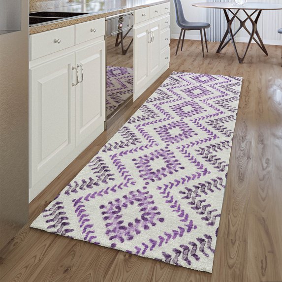 Addison Rugs Mayfield Washable Transitional Geometric Purple Runner Rug, 2'3" x 7'6"