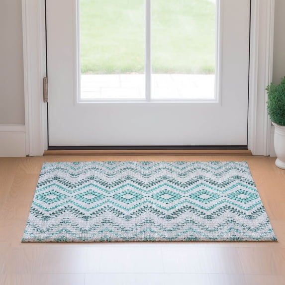 Addison Rugs Mayfield Washable Transitional Geometric Teal Rectangle Rug, 1'8" x 2'6"