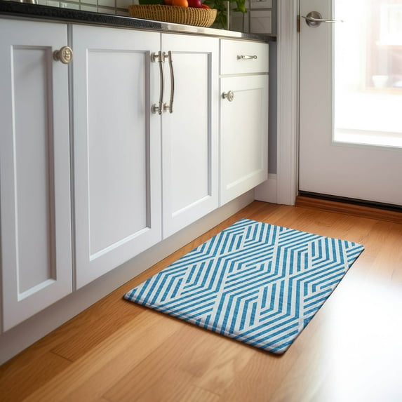 Addison Rugs Mayfield Washable Transitional Geometric Teal Rectangle Rug, 1'8" x 2'6"