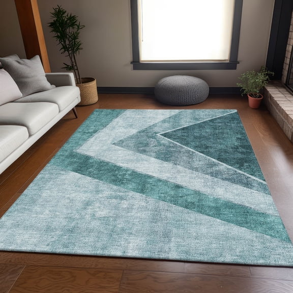 Addison Rugs Mayfield Washable Transitional Geometric Teal Rectangle Rug, 3' x 5'