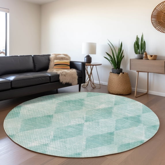 Addison Rugs Mayfield Washable Transitional Geometric Teal Round Rug, 8' x 8'