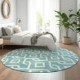 thumbnail image 1 of Addison Rugs Mayfield Washable Transitional Geometric Teal Round Rug, 8' x 8', 1 of 5