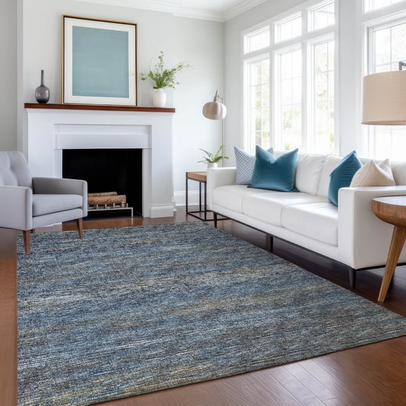 Addison Rugs Mayfield Washable Transitional Horizontal Bars Blue Rectangle Rug, 10' x 14'