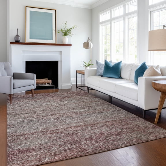 Addison Rugs Mayfield Washable Transitional Horizontal Bars Burgundy Rectangle Rug, 9' x 12'