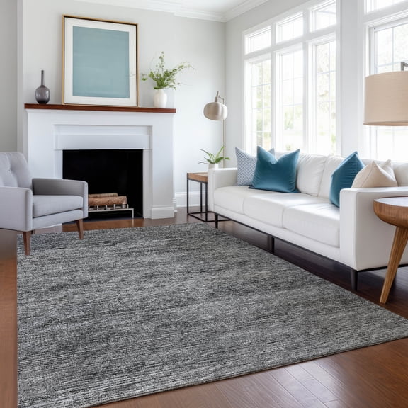 Addison Rugs Mayfield Washable Transitional Horizontal Bars Gray Rectangle Rug, 10' x 14'