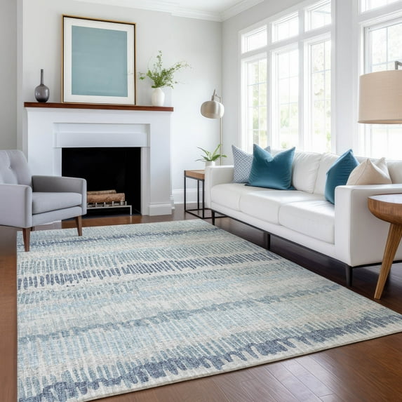 Addison Rugs Mayfield Washable Transitional Loops, Lines Blue Rectangle Rug, 2'6" x 3'10"