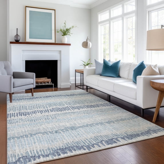 Addison Rugs Mayfield Washable Transitional Loops, Lines Blue Rectangle Rug, 9' x 12'
