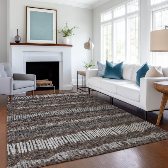 Addison Rugs Mayfield Washable Transitional Loops, Lines Brown Rectangle Rug, 10' x 14'