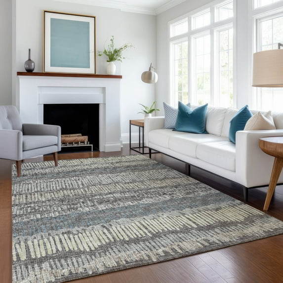 Addison Rugs Mayfield Washable Transitional Loops, Lines Gray Rectangle Rug, 9' x 12'