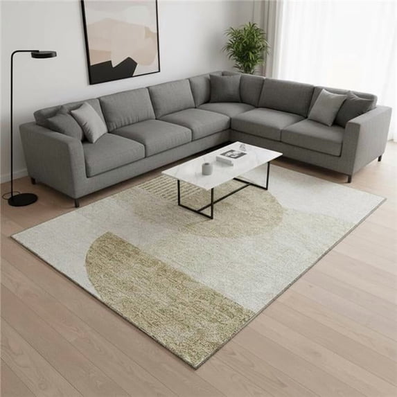 HomeRoots 655817 9 x 12 ft. Brown & Ivory Geometric Transitional Washable Machine Made Rectangle Area Rug with UV Protection