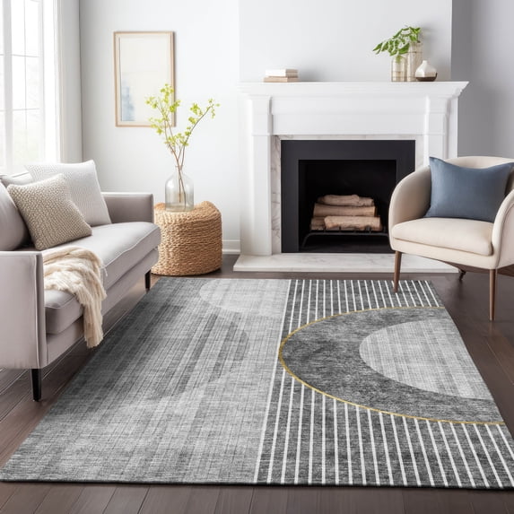 Addison Rugs Mayfield Washable Transitional Modern Charcoal Rectangle Rug, 10' x 14'