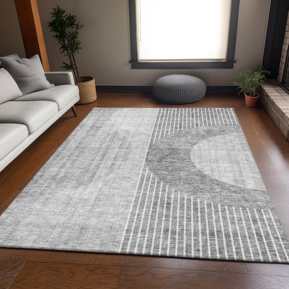 Addison Rugs Mayfield Washable Transitional Modern Gray Rectangle Rug, 9' x 12'