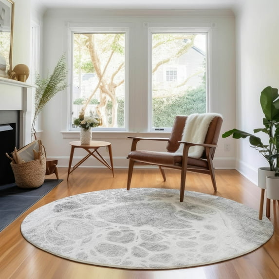 Addison Rugs Mayfield Washable Transitional Modern Gray Round Rug, 8' x 8'