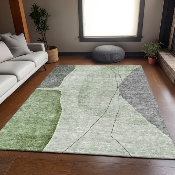 Addison Rugs Mayfield Washable Transitional Modern Green Rectangle Rug, 8' x 10'