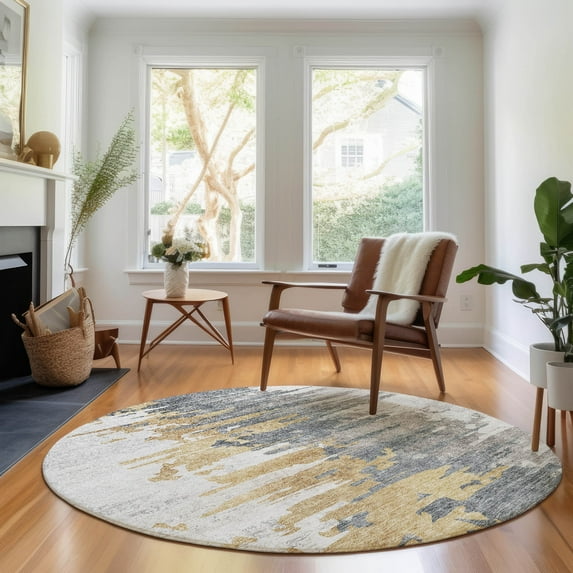 Addison Rugs Mayfield Washable Transitional Modern Ivory Round Rug, 8' x 8'