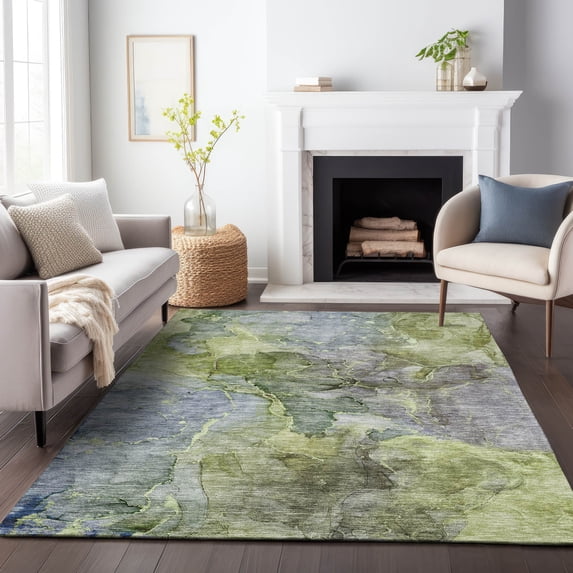 Addison Rugs Mayfield Washable Transitional Modern Olive Rectangle Rug, 5' x 7'6"