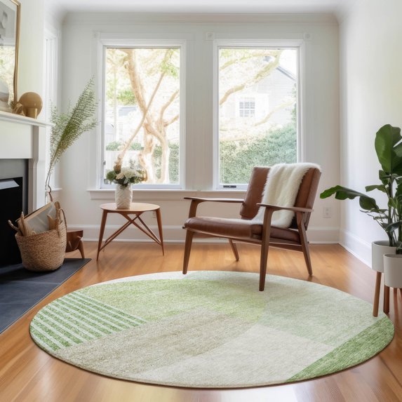 Addison Rugs Mayfield Washable Transitional Modern Olive Round Rug, 8' x 8'