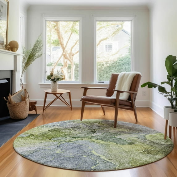 Addison Rugs Mayfield Washable Transitional Modern Olive Round Rug, 8' x 8'